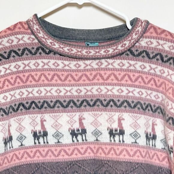 Yarina Handmade in Equador Grey Pink Alpaca Blend Sweater Womens L - Picture 6 of 8